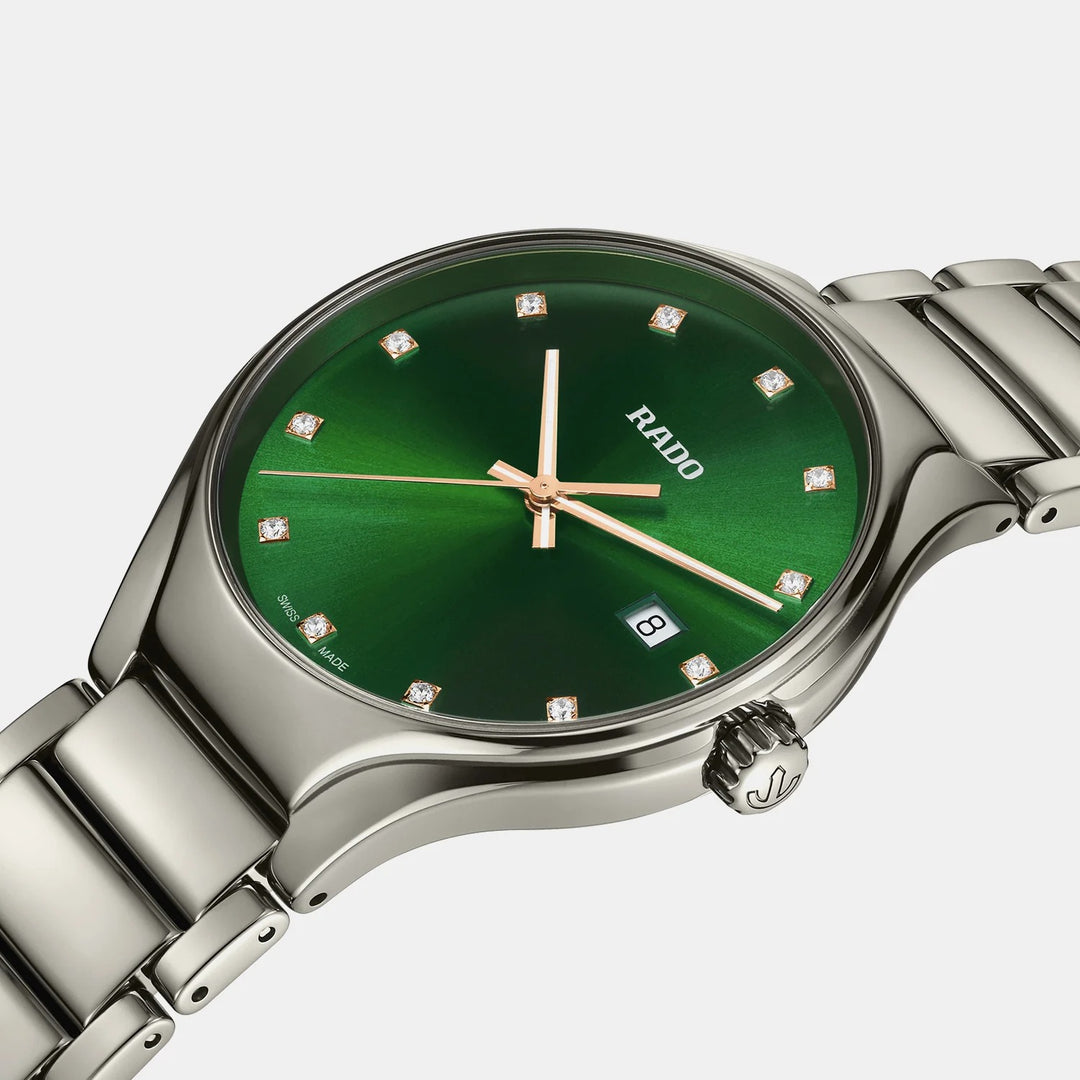 Rado True Round 40mm Plasma Ceramic Green Diamond Dial Quartz Watch