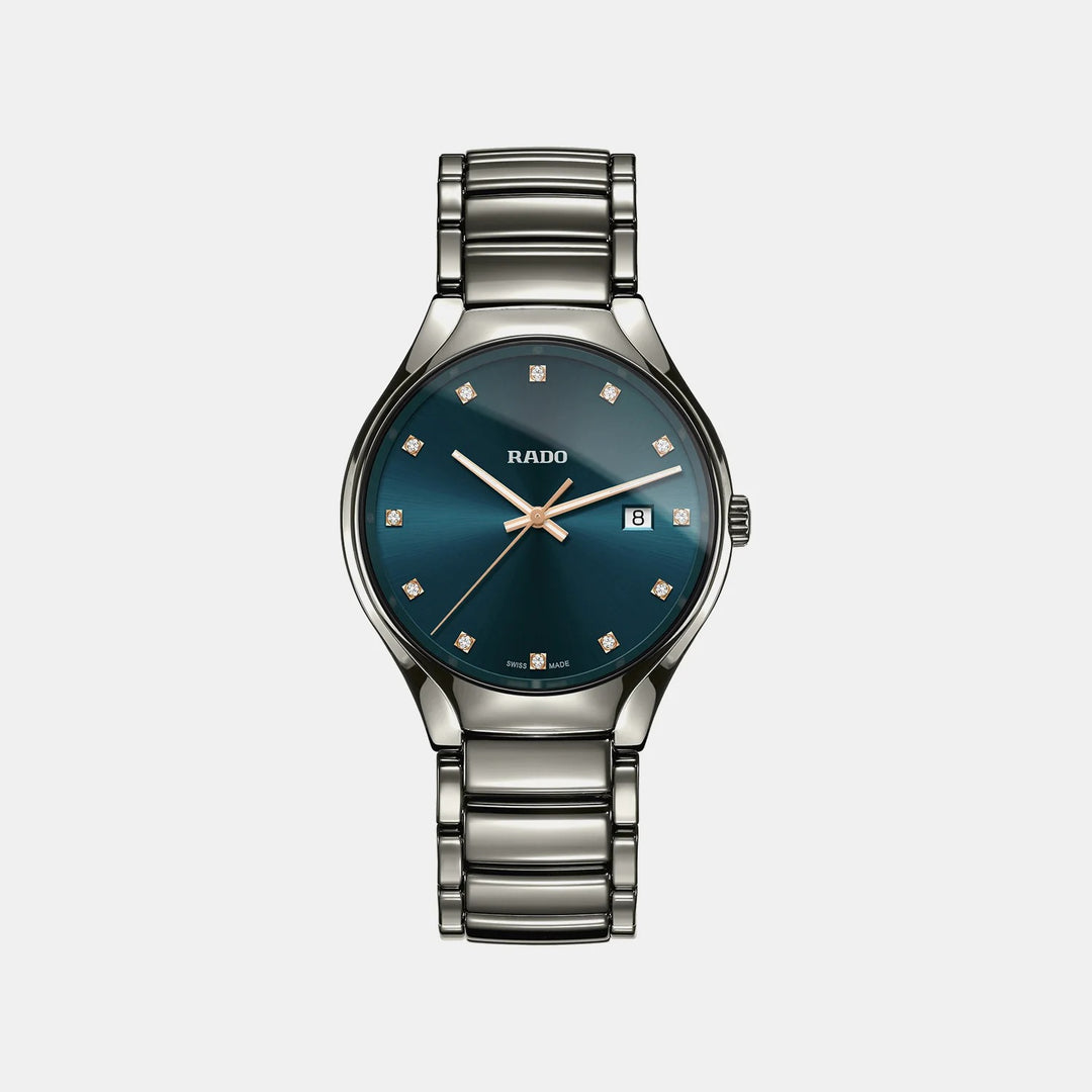 Rado True Round 40mm Plasma Ceramic Turquoise Diamond Dial Quartz Watch (R27239752)
