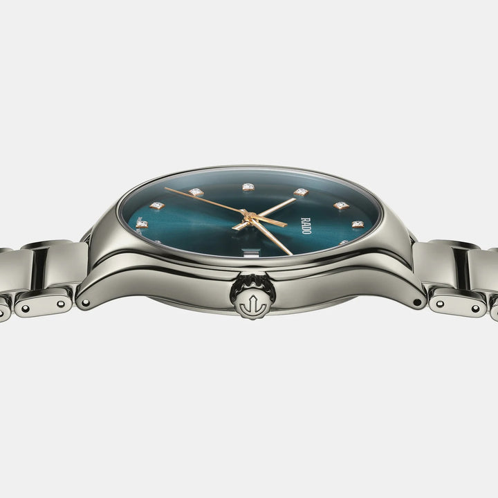 Rado True Round 40mm Plasma Ceramic Turquoise Diamond Dial Quartz Watch (R27239752)