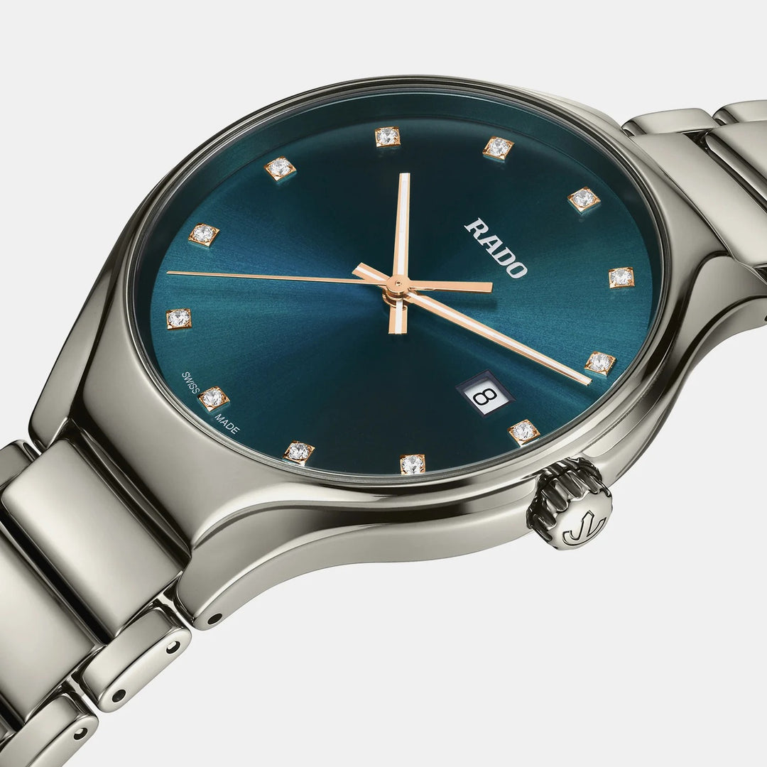 Rado True Round 40mm Plasma Ceramic Turquoise Diamond Dial Quartz Watch (R27239752)