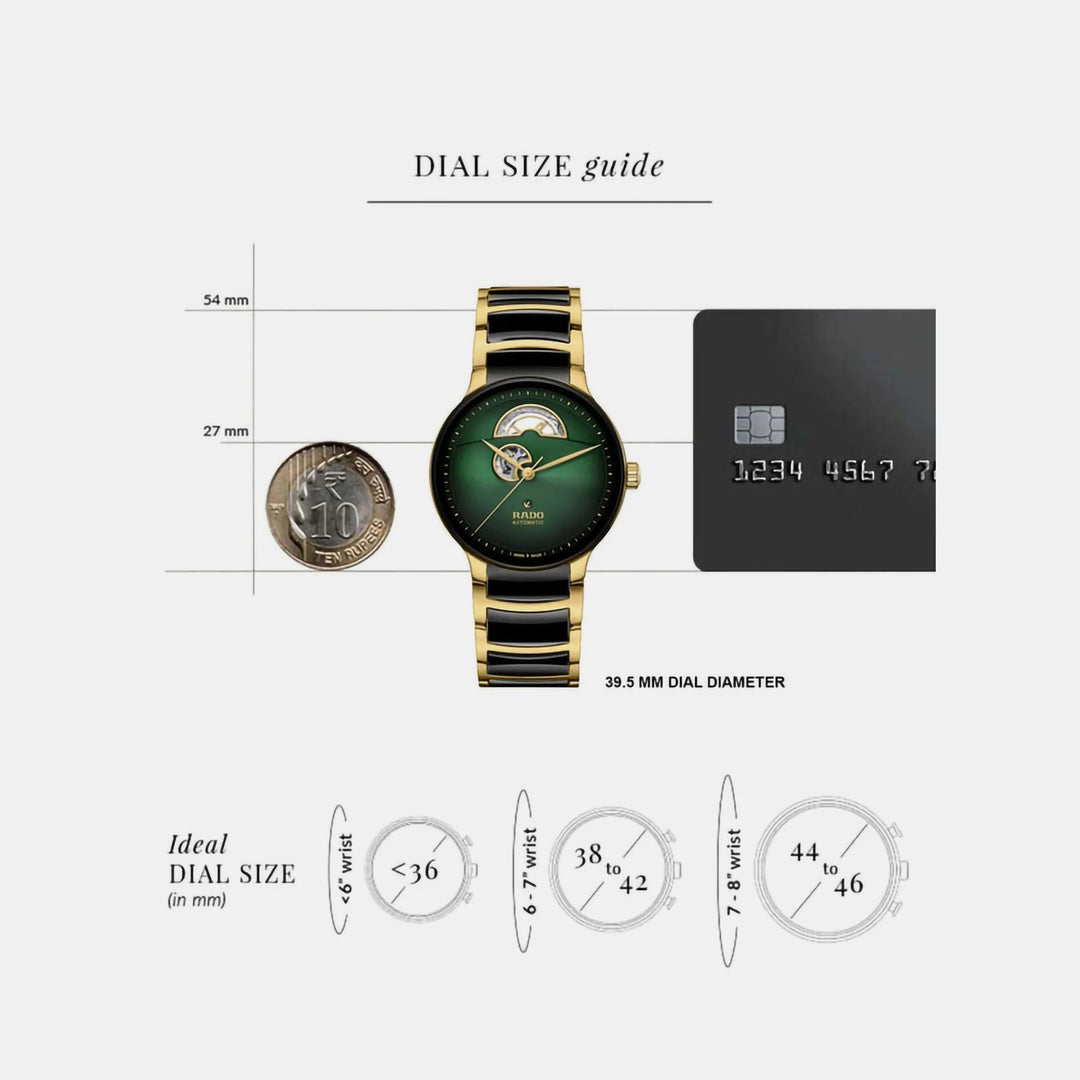 Rado Centrix 39.5mm Green Gradient Open Heart Automatic Watch Yellow Gold (R30008302)