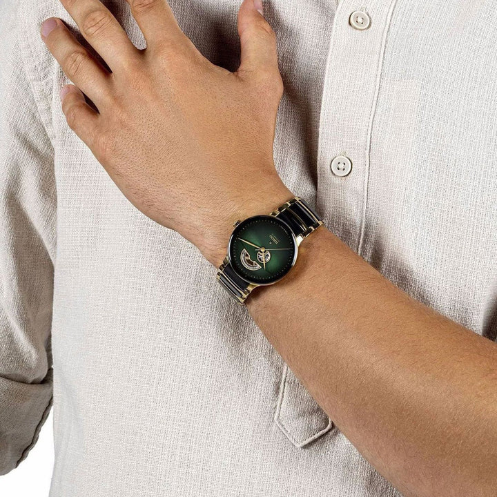 Rado Centrix 39.5mm Green Gradient Open Heart Automatic Watch Yellow Gold (R30008302)