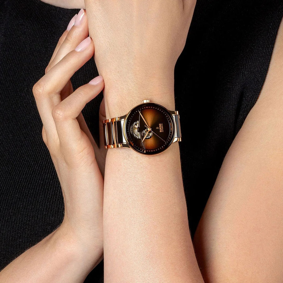 Rado Centrix 39.5mm Brown Gradient Open Heart Rose Gold Automatic Watch (R30013302)