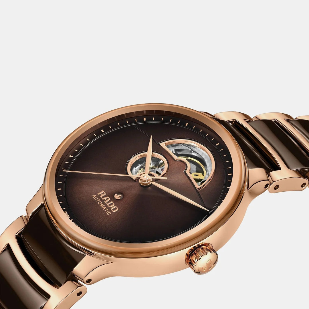 Rado Centrix 39.5mm Brown Gradient Open Heart Rose Gold Automatic Watch (R30013302)