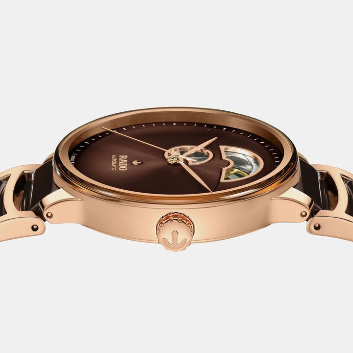 Rado Centrix 39.5mm Brown Gradient Open Heart Rose Gold Automatic Watch (R30013302)