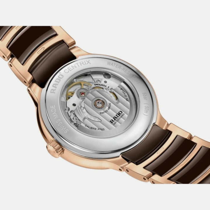 Rado Centrix 39.5mm Brown Sunray Dial Rose Gold Automatic Watch (R30017302)