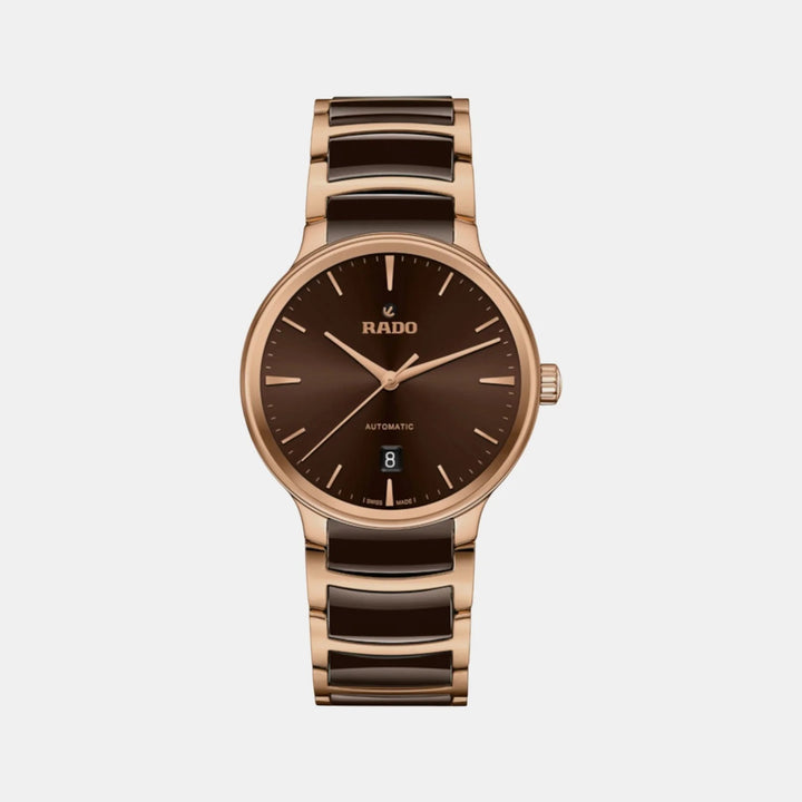 Rado Centrix 39.5mm Brown Sunray Dial Rose Gold Automatic Watch (R30017302)