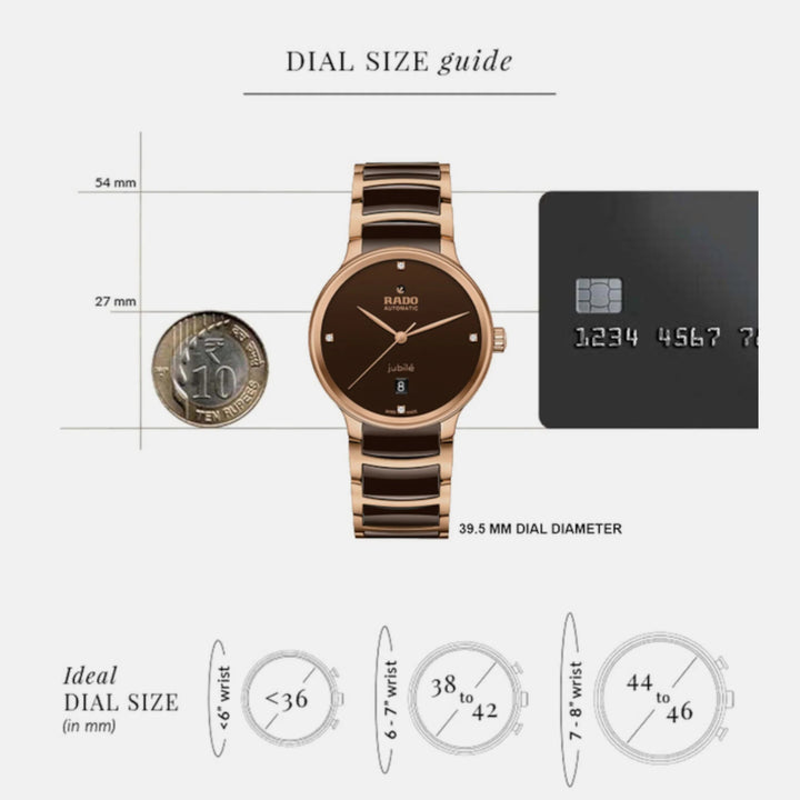 Rado Centrix 39.5mm Brown Diamond Dial Rose Gold Automatic Watch (R30017712)
