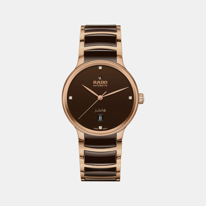 Rado Centrix 39.5mm Brown Diamond Dial Rose Gold Automatic Watch (R30017712)