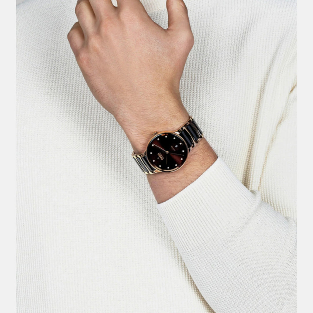 Rado Centrix 39.5mm Brown Sunray 12 Diamond Dial Rose Gold Automatic Watch (R30017732)