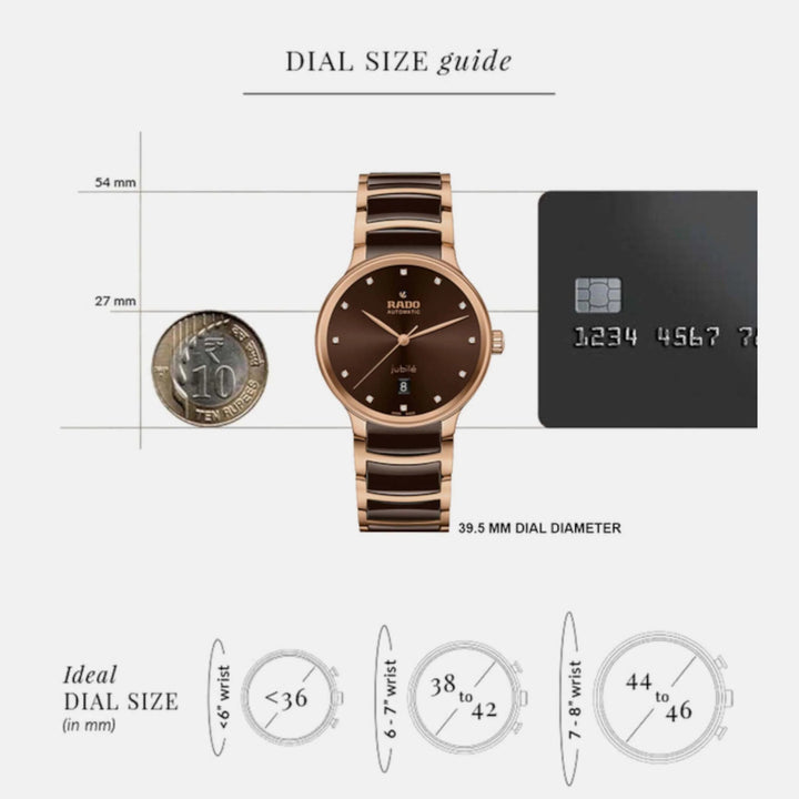 Rado Centrix 39.5mm Brown Sunray 12 Diamond Dial Rose Gold Automatic Watch (R30017732)
