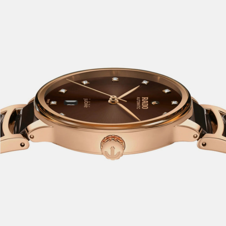 Rado Centrix 39.5mm Brown Sunray 12 Diamond Dial Rose Gold Automatic Watch (R30017732)