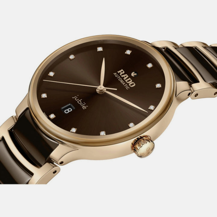 Rado Centrix 39.5mm Brown Sunray 12 Diamond Dial Rose Gold Automatic Watch (R30017732)