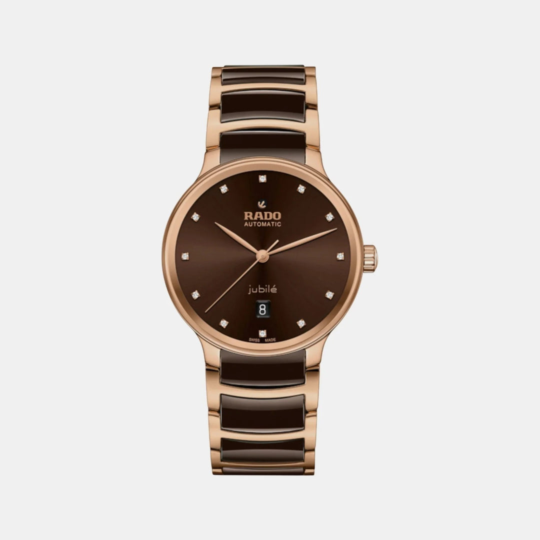 Rado Centrix 39.5mm Brown Sunray 12 Diamond Dial Rose Gold Automatic Watch (R30017732)
