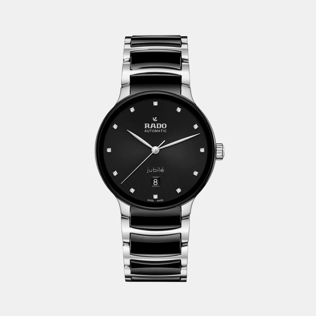 Rado Centrix 39.5mm Black Sunray 12 Diamond Dial Steel Ceramic Automatic Watch (R30018742)