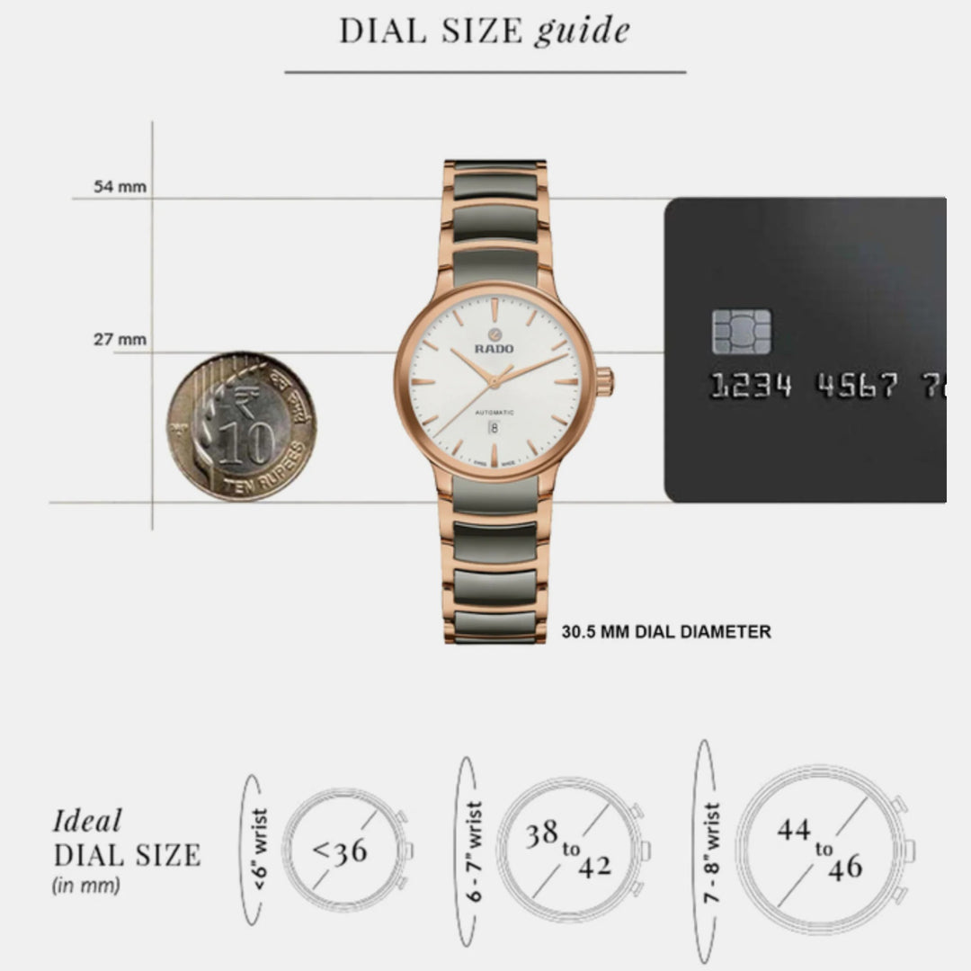 Rado Centrix 30.5mm Silver Dial Rose Gold Ladies Automatic Watch (R30019012)