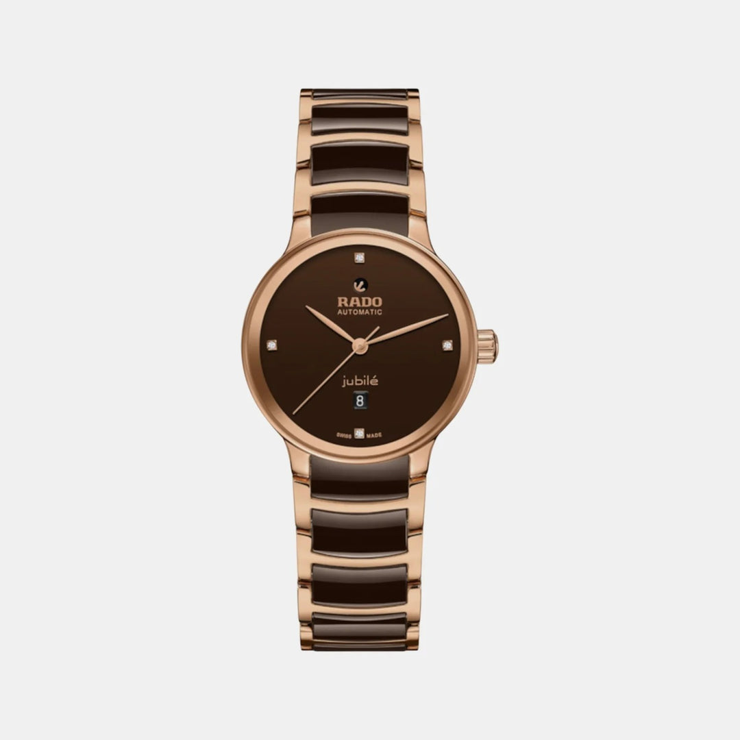 Rado Centrix 30.5mm Brown Diamond Dial Rose Gold Ladies Automatic Watch (R30019712)