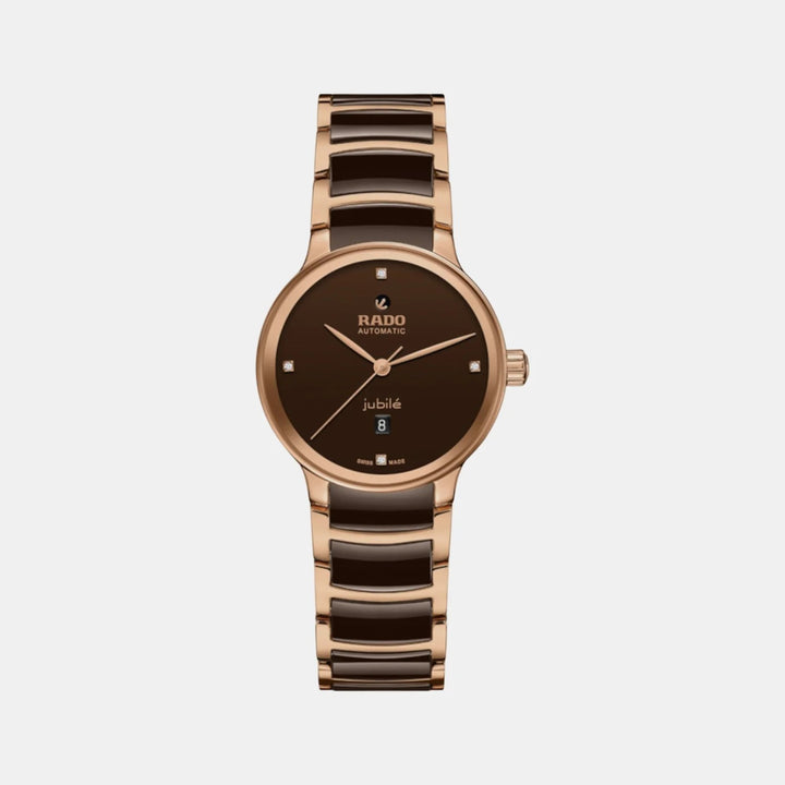 Rado Centrix 30.5mm Brown Diamond Dial Rose Gold Ladies Automatic Watch (R30019712)