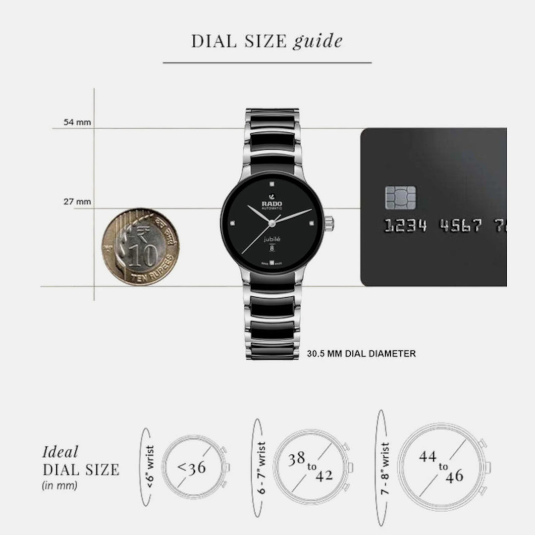 Rado Centrix 30.5mm Black Dial Ceramic Bracelet Ladies Automatic Watch (R30020712)