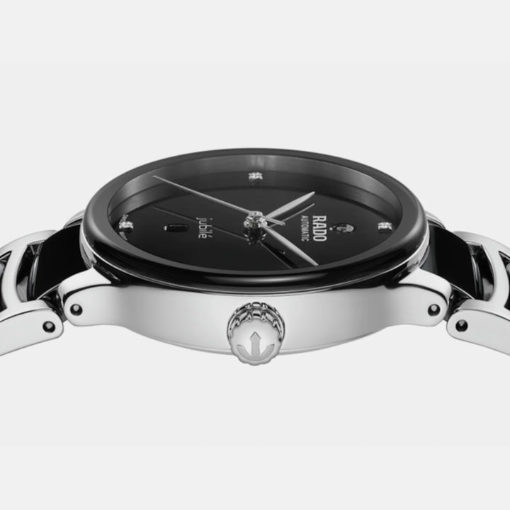 Rado Centrix 30.5mm Black Dial Ceramic Bracelet Ladies Automatic Watch (R30020712)
