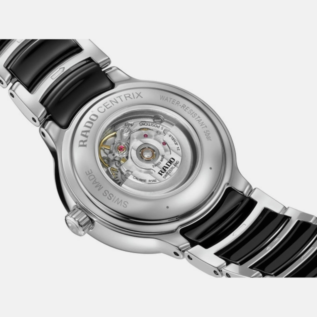 Rado Centrix 30.5mm Black Dial Ceramic Bracelet Ladies Automatic Watch (R30020712)