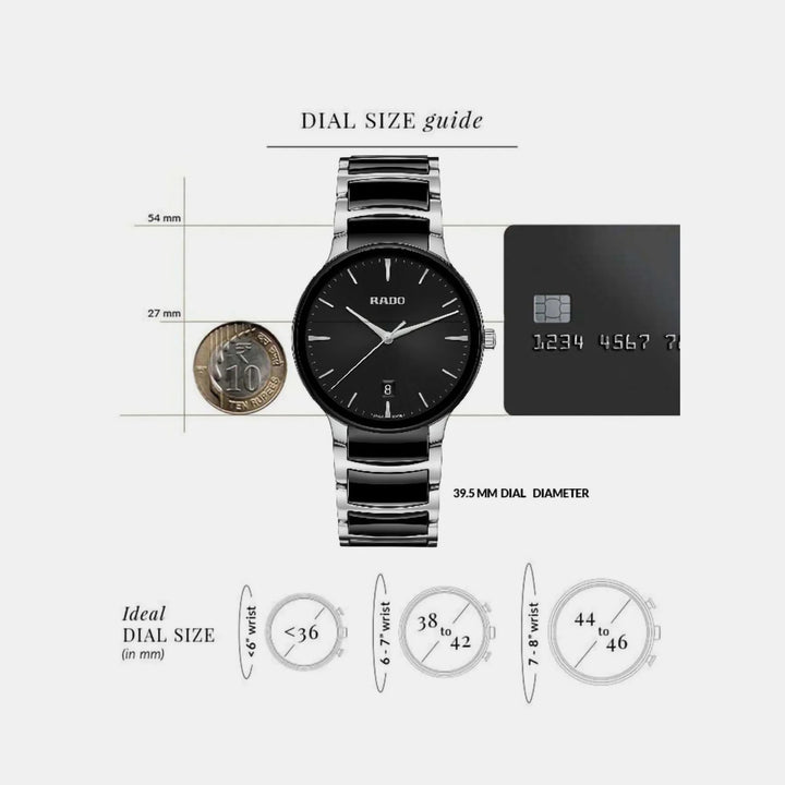 Rado Centrix 39.5mm Black Dial Steel Ceramic Quartz Watch (R30021152)