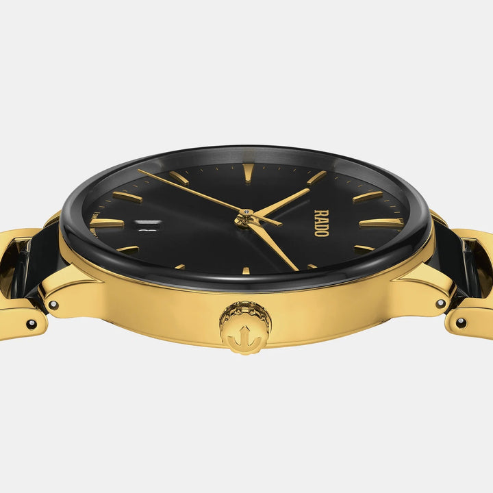 Rado Centrix 39.5mm Black Sunray Dial Yellow Gold Ceramic Quartz Watch (R30022152)