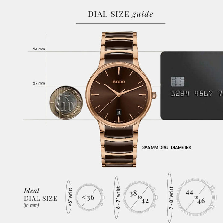 Rado Centrix 39.5mm Brown Sunray Dial Rose Gold Ceramic Quartz Watch (R30023302)