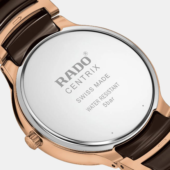 Rado Centrix 39.5mm Brown Sunray Dial Rose Gold Ceramic Quartz Watch (R30023302)