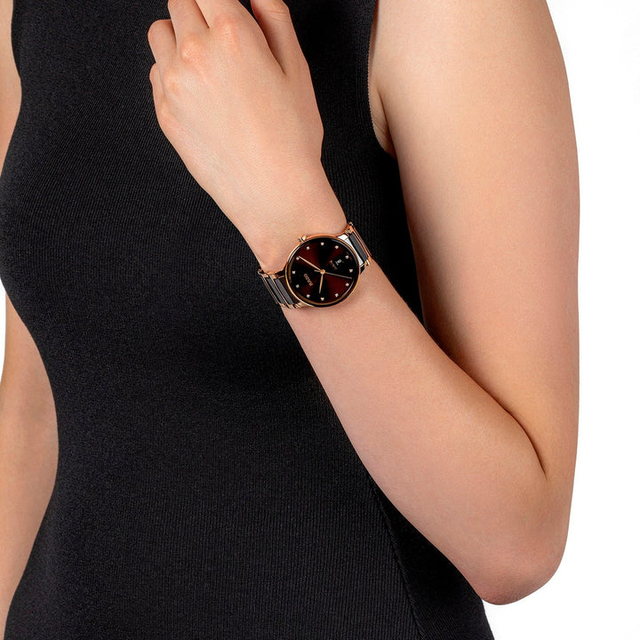 Rado Centrix 39.5mm Brown Sunray 12 Diamond Rose Gold Ceramic Quartz Watch (R30023732)