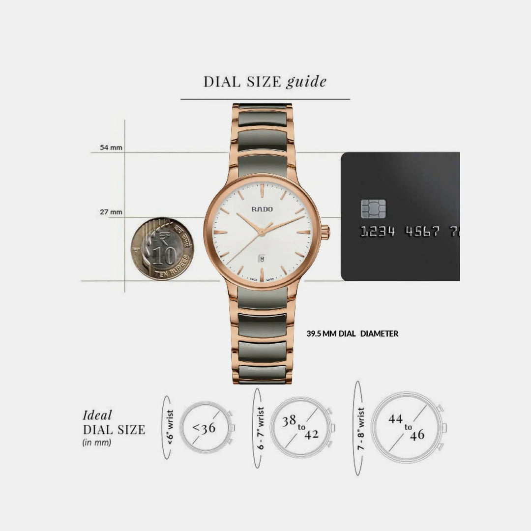 Rado Centrix 30.5mm Silver Dial Rose Gold Ceramic Ladies Quartz Watch R30024012