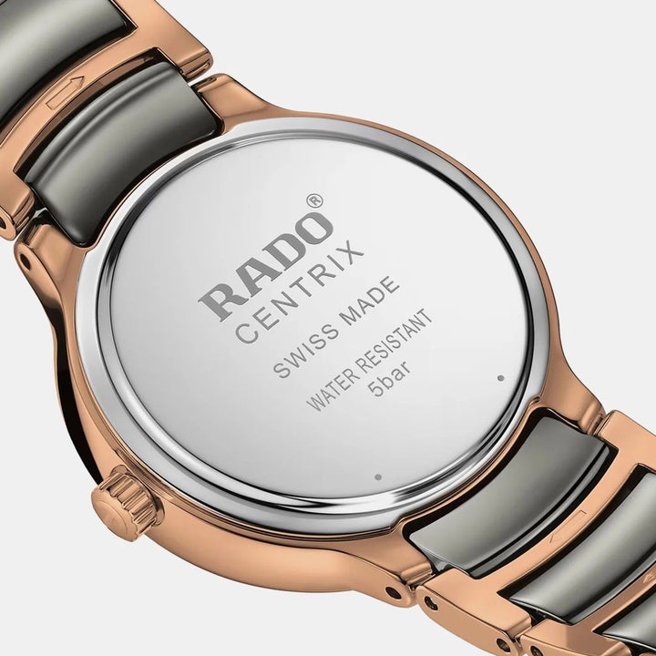 Rado Centrix 30.5mm Silver Dial Rose Gold Ceramic Ladies Quartz Watch R30024012