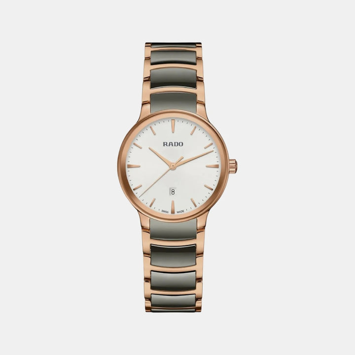 Rado Centrix 30.5mm Silver Dial Rose Gold Ceramic Ladies Quartz Watch R30024012