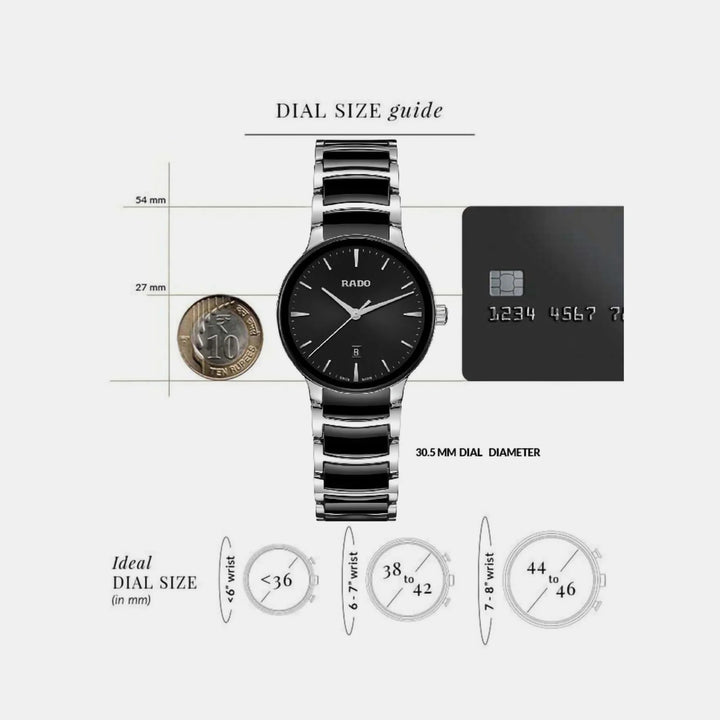 Rado Centrix 39.5mm Black Sunray Dial Steel Ceramic Quartz Watch R30026152