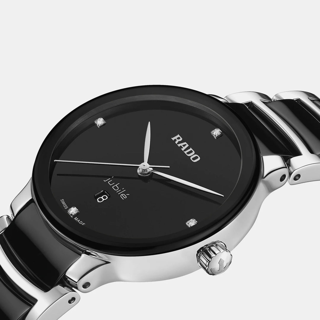 Rado Centrix 30.5mm Black Diamond Dial Steel Ceramic Ladies Quartz Watch R30026712