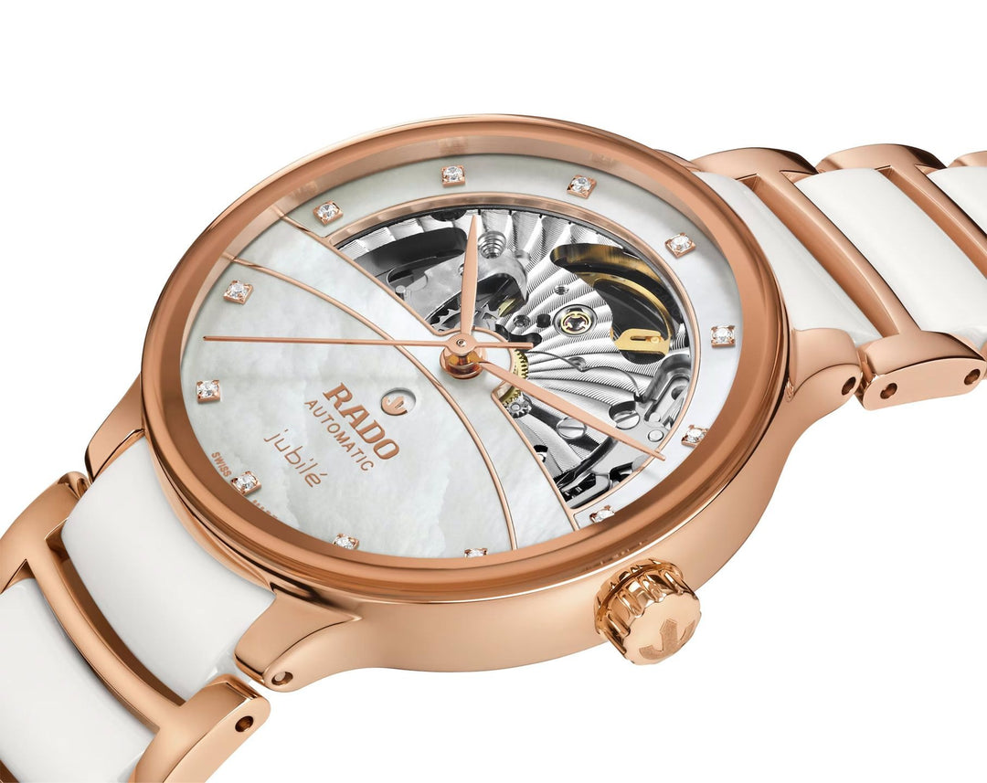 Rado Centrix 35mm White Mother of Pearl Open Heart Diamond Automatic Ladies Watch R30029922
