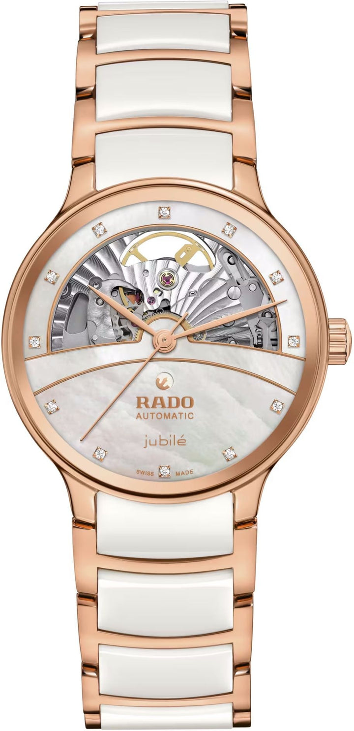 Rado Centrix 35mm White Mother of Pearl Open Heart Diamond Automatic Ladies Watch R30029922