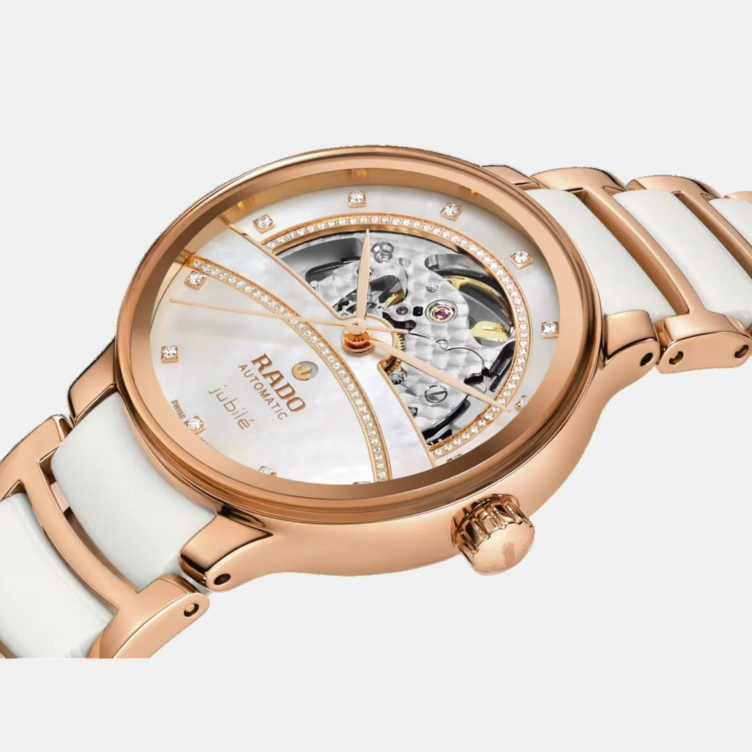 Rado Centrix Super Jubile 35mm White Mother of Pearl 98 Diamond Open Heart Automatic Watch R30029932
