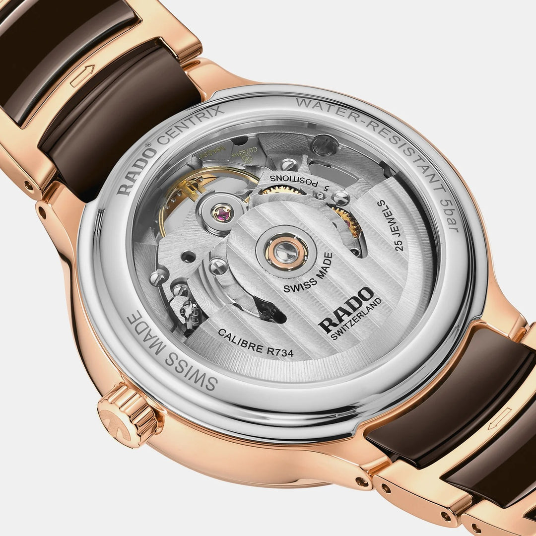 Rado Centrix Super Jubile 35mm Brown Mother of Pearl Diamond Open Heart Automatic Watch R30029942
