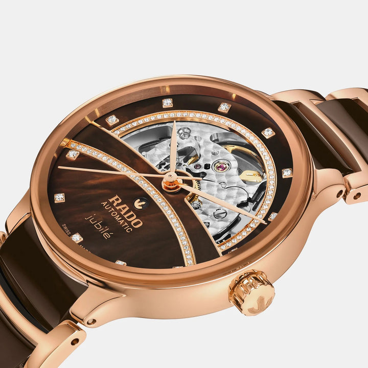 Rado Centrix Super Jubile 35mm Brown Mother of Pearl Diamond Open Heart Automatic Watch R30029942