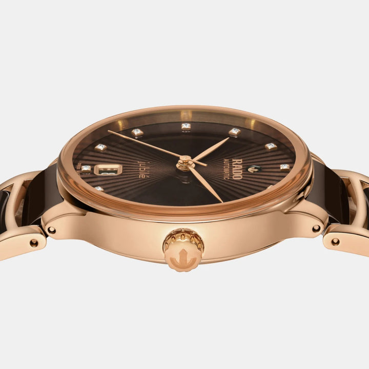 Rado Centrix 35mm Brown Faceted Diamond Dial Rose Gold Automatic Ladies Watch R30037732