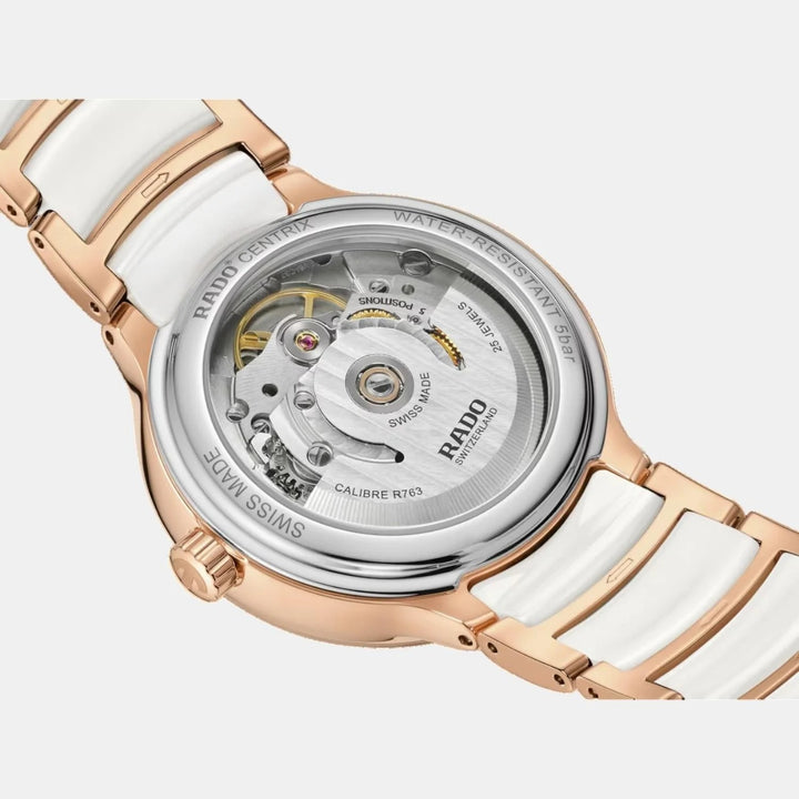Rado Centrix 35mm White Faceted Diamond Dial Rose Gold Automatic Ladies Watch R30037744