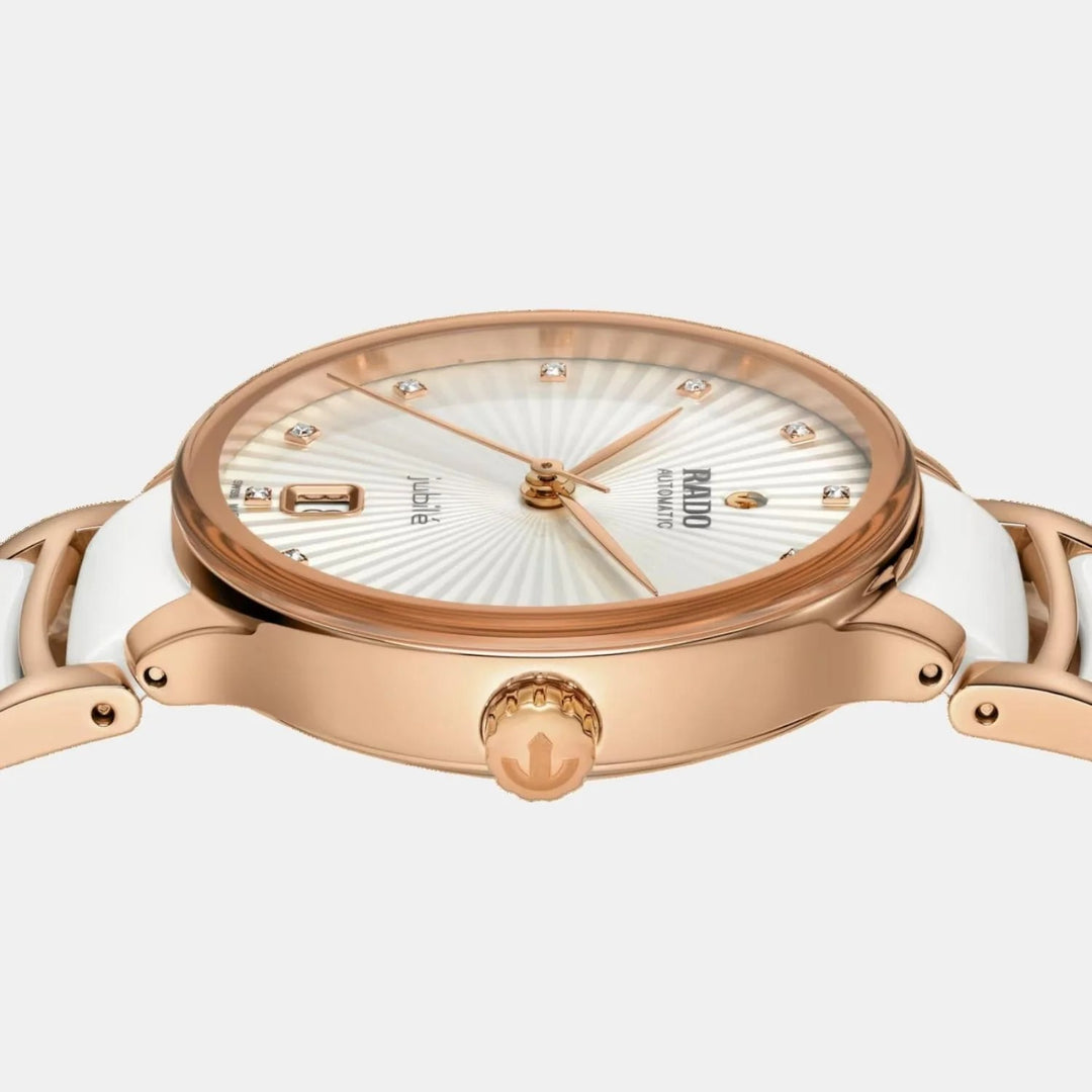 Rado Centrix 35mm White Faceted Diamond Dial Rose Gold Automatic Ladies Watch R30037744
