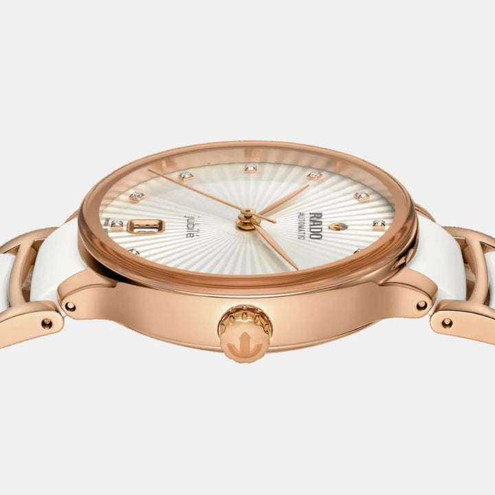 Rado Centrix 35mm White Faceted Diamond Dial Rose Gold Automatic Ladies Watch R30037744