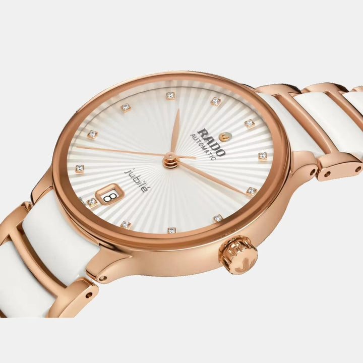 Rado Centrix 35mm White Faceted Diamond Dial Rose Gold Automatic Ladies Watch R30037744