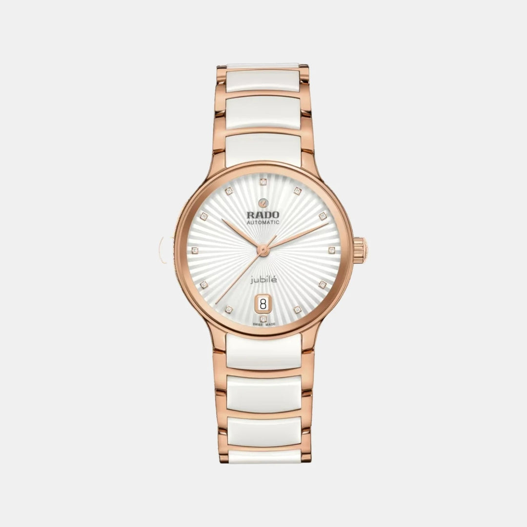 Rado Centrix 35mm White Faceted Diamond Dial Rose Gold Automatic Ladies Watch R30037744