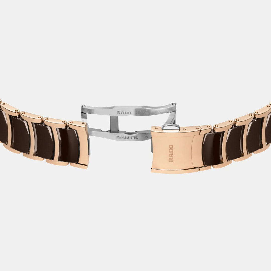 Rado Centrix 35mm Brown Diamond Dial Rose Gold Ceramic Ladies Quartz Watch R30038712