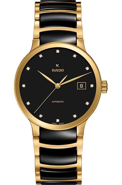 Rado Centrix 38mm Black Diamond Dial Yellow Gold Automatic Watch R30079762