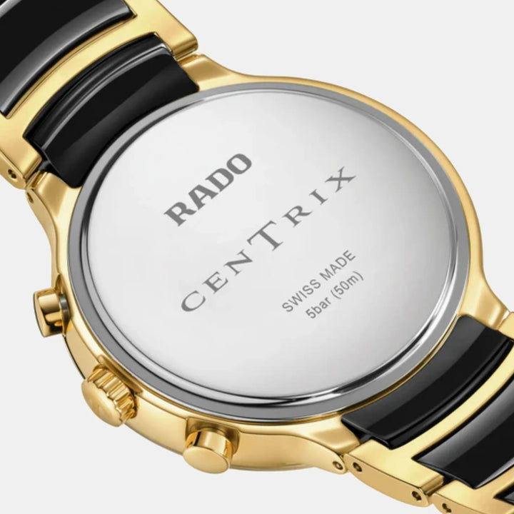 Rado Centrix Chronograph 41mm Black Dial Two Tone Yellow Gold Ceramic Quartz Watch R30211152