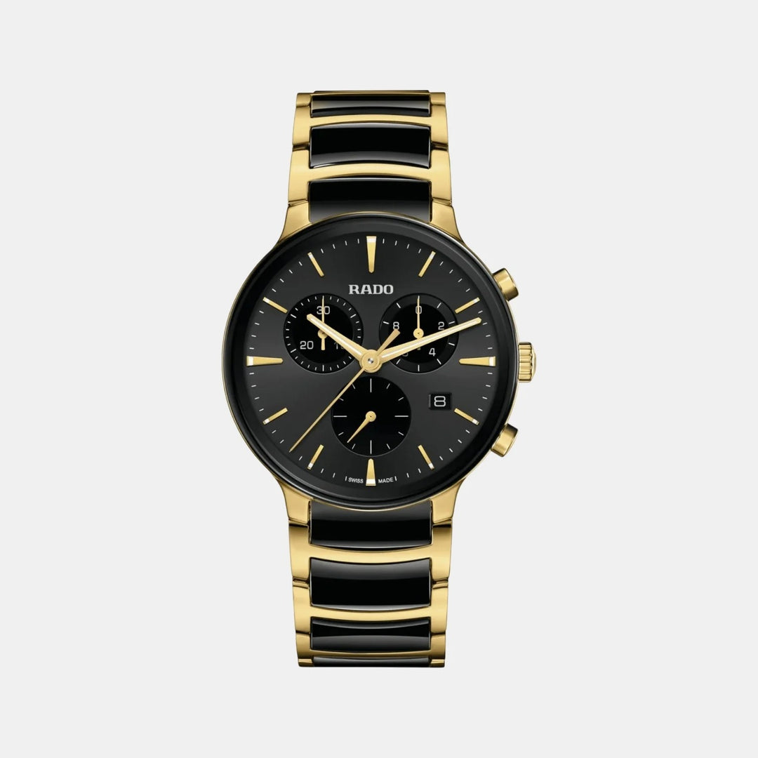 Rado Centrix Chronograph 41mm Black Dial Two Tone Yellow Gold Ceramic Quartz Watch R30211152